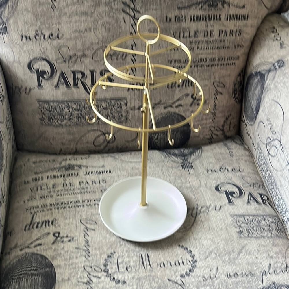 Gold Jewelry Stand with White Base
